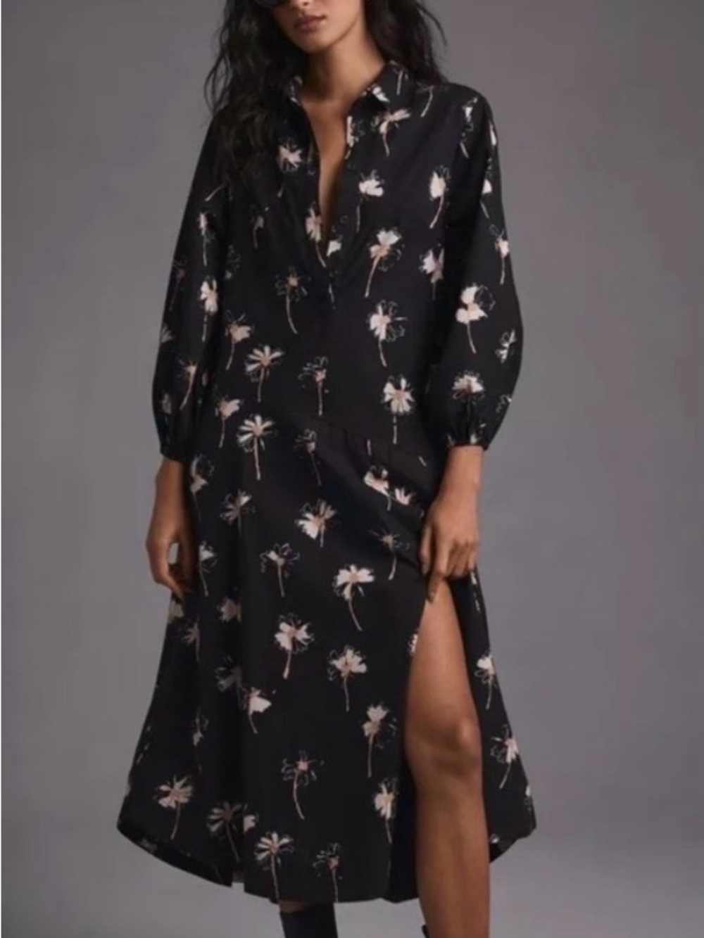Maeve Asymmetrical Floral Split Midi Dress XS